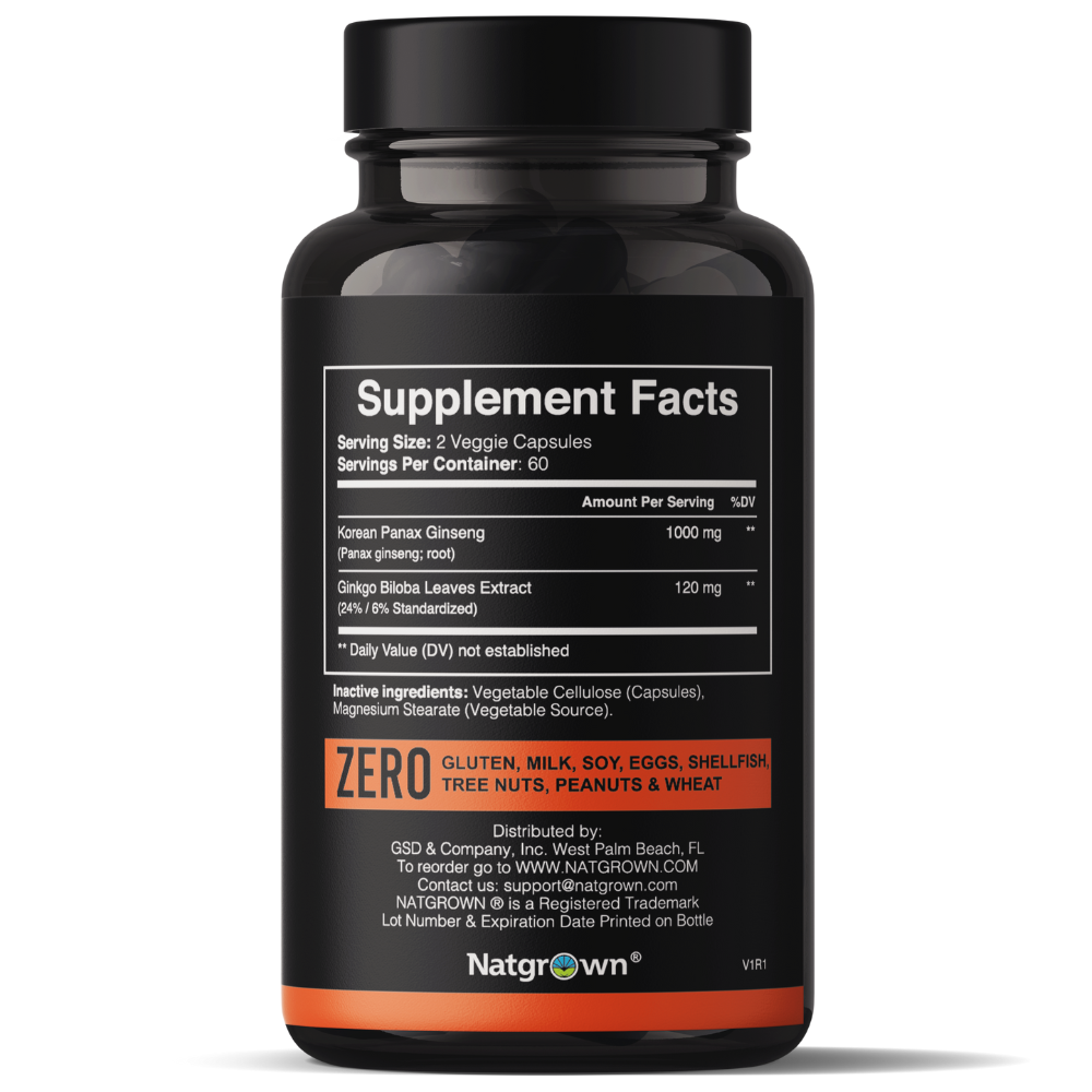 Natgrown Ginseng + GInkgo Supplement Facts